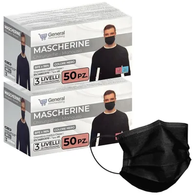 Zdjęcie produktu dla Maska medyczna chirurgiczna - Typ IIR - 3-warstwowa - Czarna - 100 szt.