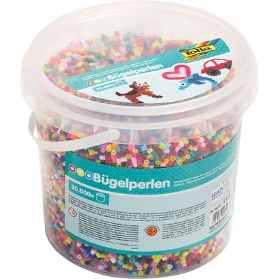 Produktbild von folia Bügelperlen farbig sortiert 30.000 Stück Eimer