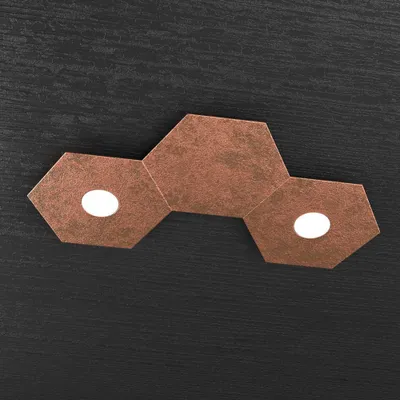 Image de Plafonnier moderne 3 Modules Hexagone Feuille Métallique Cuivre 2 Luminaires Led 12X2W