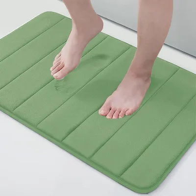 Obrázek produktu pro Kobereček do koupelny, paměťová pěna, 41 x 61 cm, zelený, savý, měkký, protiskluzový, lze prát v pračce