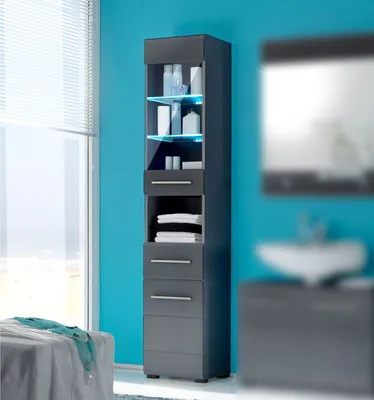 Produktbild von Bad Hochschrank Badezimmer CHROME graumetallic Hochglanz LED