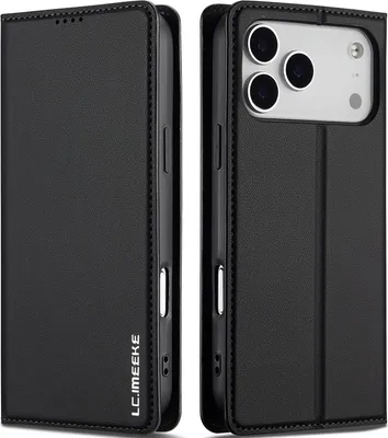 Immagine prodotto di Custodia magnetica in pelle flip per iPhone 17 Pro Max, con slot per schede e funzione stand Nero