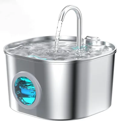 Produktbild von Katzenbrunnen Edelstahl 2,2L Trinkbrunnen Automatisch mit Filter Wasserspender für Katzen Hunde Leise mit Sichtfenster