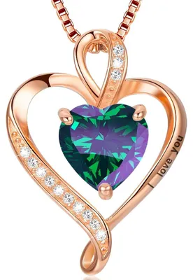 Produktbild von Herz Kette Damen Silber 925 mit "I love you" Gravur und Geburtsstein, Roségold-Finish