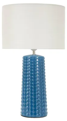 Zdjęcie produktu dla Lampa stołowa z niebieskiej ceramiki z białym abażurem ø 30x52 cm