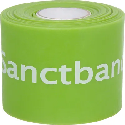A roll of green flossband with white text on it.