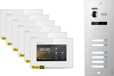 Produktbild von BALTER EVO HD Silber Video Türsprechanlage Set 6 Teilnehmer 6x 7" Monitor Weiß