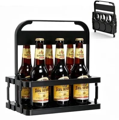 Productafbeelding van Flessenhouder voor 6 flessen, stapelbare flessenhouder, 32 x 23 x 28 cm, flessenmand met handvat, drankmand, kunststof houder voor flessenopslag, keuken en kelder