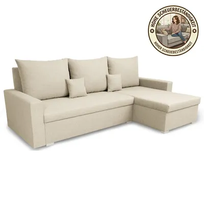 Produktbild von KomfortWelt24 Ecksofa mit Schlaffunktion und praktischem Bettkasten - Bequemer Eckcouch 216x134 cm L-Form MONDO Creme