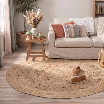 Produktbild von Volero - Jute Teppich Rund - Fair Sun Natur - Ø 120 cm - Wohnzimmer, Esszimmer, Schlafzimmer - Boho, Ländlich, Modern