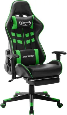 Image de The Living Store Chaise de jeu avec repose-pieds Noir et vert Similicuir