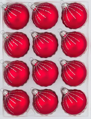 Produktbild von 12 tlg. Glas-Weihnachtskugeln Set in Classic Rot Silber Regen