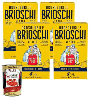 Produktbild von Brioschi Italian Gourmet Brioschi Orosolubile Digestivo Effervescente, Zitronengeschmack, 15 Beutel, 4x 15g, Granulat ohne Wasser+ Italian Gourmet Polpa 400gr