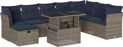 Produktbild von 9-teiliges Gartensofa-Set mit Kissen, grau, Polyrattan