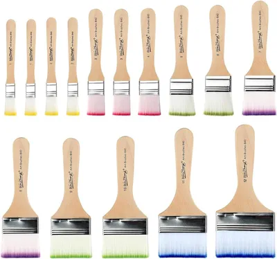 Productafbeelding van Kwastenset 15-delig, 12 platte penselen en 3 detailpenselen, houten handgrepen, voor creatief schilderen