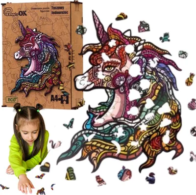 Zdjęcie produktu dla Puzzle Drewniane Układanka Jednorożec Kucyk Tęczow  Puza4-00701