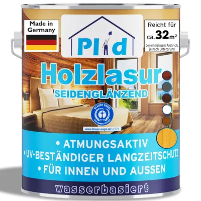 Produktbild von Plid Holzlasur Innen & Aussen Kiefer 2,5L - Holzschutzlasur Außen mit UV beständigem Langzeitschutz - Grundierung Holz Außen - Holzschutzgel