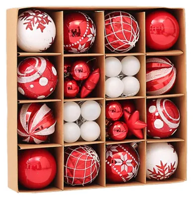 42 Weihnachtskugeln, 3 & 6 cm, rot, unzerbrechlich, Kunststoff
