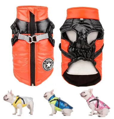 Winter-Pufferweste mit D-Ring, XL, Orange-Schwarz, Hundekleidung