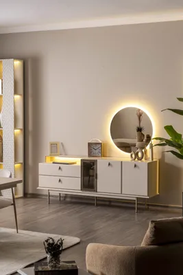 Zdjęcie produktu dla Kredens z lustrem Lakoniczny design do jadalni