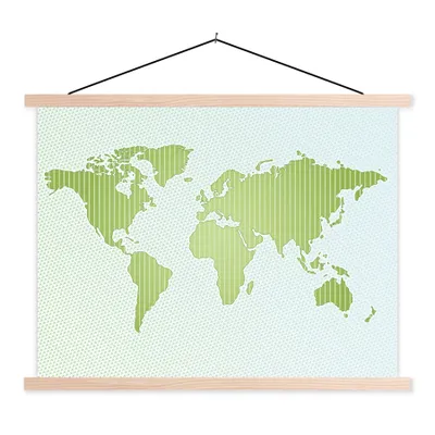 Produktbild von MuchoWow® Textilposter Weltkarte - Grün - Einfach 40x30 cm mit holzfarbenen Rahmen - Bilder
