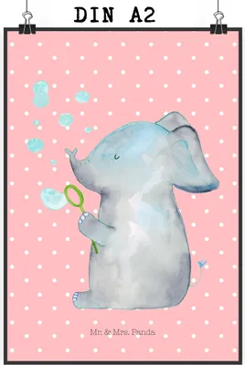 Produktbild von Mr. & Mrs. Panda Bild Elefant Seifenblasen DIN A2 - Rot Pastell - Geschenk, Liebe, kunstdruck poster, Lustige Sprüche, Liebesspruch, Heimat, wanddeko, Plakat, drucke