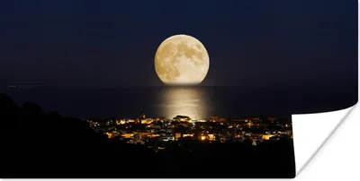 Produktbild von MuchoWow® Poster Mond - Meer - Stadt 40x20 cm - Poster für die Wand - Poster Schlafzimmer