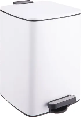 Produktbild von Relaxdays Mülleimer Küche, 12 Liter, Absenkautomatik, entnehmbarer Inneneimer, mattes Metall, eckiger Treteimer, weiß
