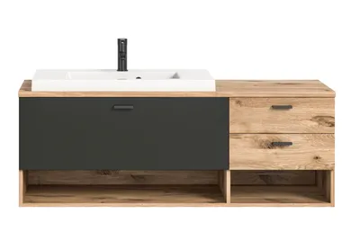 Produktbild von Xonox.home Badmöbelset Grado BxHxT 138 x 51 x 48 cm Frontfarbe eiche grau mit Waschtisch Mineralguss weiß