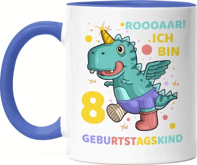 Produktbild von Roooaarr Ich Bin 8 Tasse Blau Dinosaurier Dino T-Rex Geburtstag Kindergeburtstag