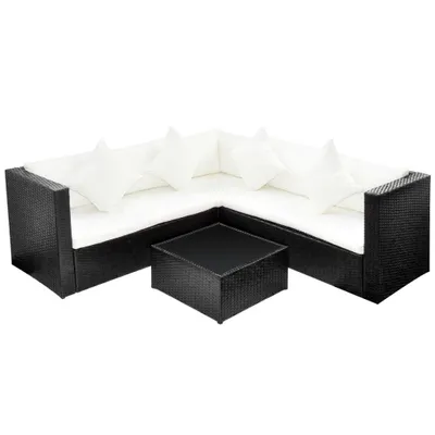 Produktbild von vidaXL 4-tlg. Garten-Lounge-Set mit Auflagen Poly Rattan Schwarz