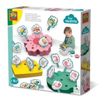 Produktbild von SES Creative Tiny Talents 13134 - Lernspielzeug: Sortieren und Stecken Tiere für Kleinkinder, 1,5 Jahr(e), Karton, Mehrfarbig