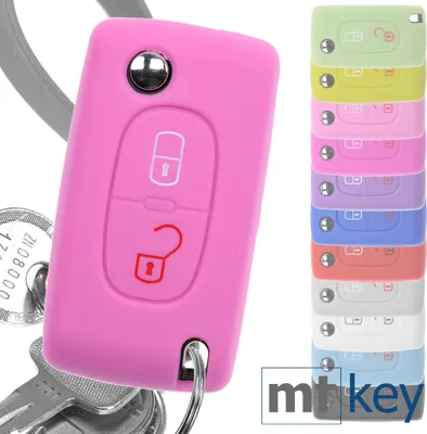 Produktbild von Auto Schlüssel Hülle Silikon Schutz Cover Rosa kompatibel mit Citroen Berlingo C2 C3 Peugeot 207 307 308 2 Tasten Klappschlüssel