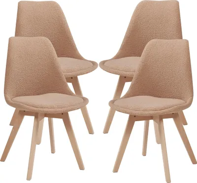Image de Chaise de salle à manger 'Fläten' (4 pièces) Chaise rembourrée Bouclé Taupe