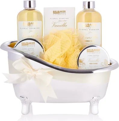 Produktbild von BRUBAKER Cosmetics Bade- und Dusch Set Vanille - 7-teiliges Geschenkset in dekorativer Wanne