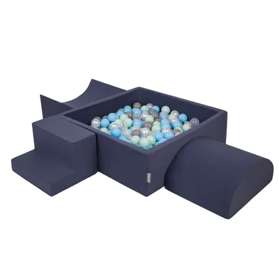 Image de KiddyMoon aire de jeux en mousse avec piscine à balles carrées (300 balles) fosses de balles pour bébés piscine de jeux courses d'obstacles, fabriqué en eu, bleu foncé:perle/gris/transparent/babyblue/minze