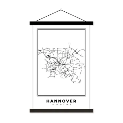 Produktbild von MuchoWow® Textilposter Stadtplan - Schwarz-weiß - Karte - Hannover - Deutschland - Karte 40x60 cm mit schwarzem Rahmen - Wanddekorationen