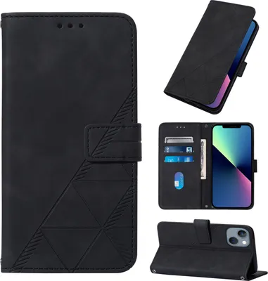 Image de Etui en cuir pour iPhone 15 étui design avec embossage, porte-cartes et support noir