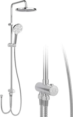 Produktbild von Regendusche Duschset - Duschsystem - Duschsäule, Überkopfbrause, Runder Duschkopf, Komplett-Set - Gebürstetes Nickel