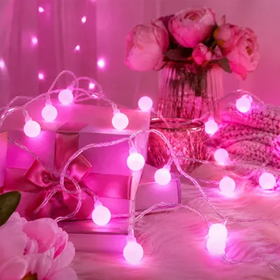 Obrázok produktu pre Reťaz svetiel s LED žiarovkami, 3 metre, 20 LED, ružová, napájanie na batérie