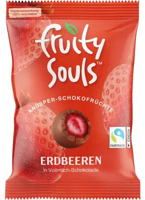Produktbild von FruitySouls Knusper-Schokofrüchte Erdbeeren Vollmilch-Schokolade 80g