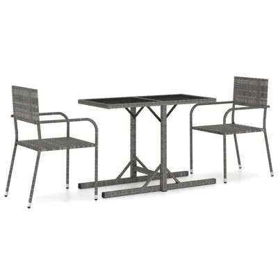 Produktbild von 3-tlg. Gartenmöbel-Set aus PE Rattan und Stahl, Grau, Tisch 110x53x72 cm, Stühle 51x60x87 cm