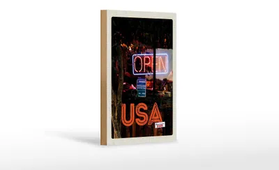 Produktbild von Holzschild Reise 12x18 cm Amerika Open Kaffee Kuchen Gerichte