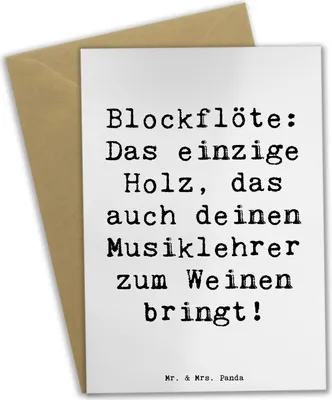 Produktbild von Mr. & Mrs. Panda Grußkarte Spruch Blockflöte Humor - Weiß - Geschenk, weihnachtskarten, dankeskarten, Musikschule, einladungskarten, neujahrskarte, Tenorblockflöte, Musik