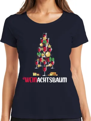 Produktbild von Weinachtsbaum Weintrinker - Weihnachten Weihnachtsgeschenk Christmas Damen T-Shirt, Navy, L