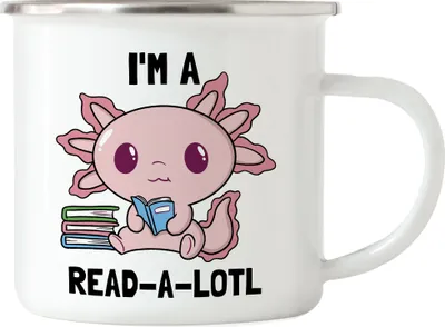 Produktbild von I am a read a lotl Emaille-Tasse Bücherliebe Bücherwurm Würmchen süßes Motiv lesen macht Spaß Bücher