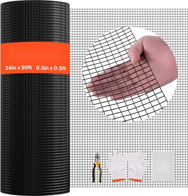 Produktbild von Maschendraht Gartenzaun - Geschweißtes Drahtgitter - 61 cm Höhe x 15,2 m Länge - Maschen 12,7 x 12,7 mm - Drahtstärke 1,06 mm - Verzinkt & PVC-beschichtet - Für Kaninchen & Hühner