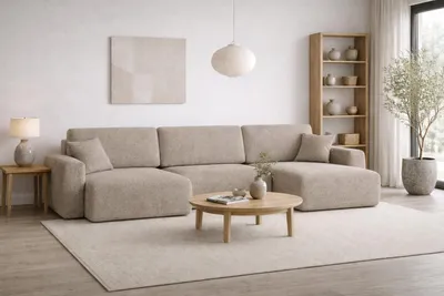 Produktbild von Kaiser Möbel Ecksofa mit Schlaffunktion und Bettkasten U-Form Ariel U XL, Chenille-Stoff Artico, Beige