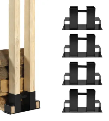 Produktbild von Holzstapelhilfe 4 Stk. Halterung 34 x 10 cm lackierter Stahl schwarz Holzstapelhalter