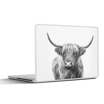Produktbild von MuchoWow® Laptop Aufkleber Sticker Cover Schottischer Highlander - Tiere - Hörner - Schwarz und weiß 30x22 cm - Laptop-Sticker